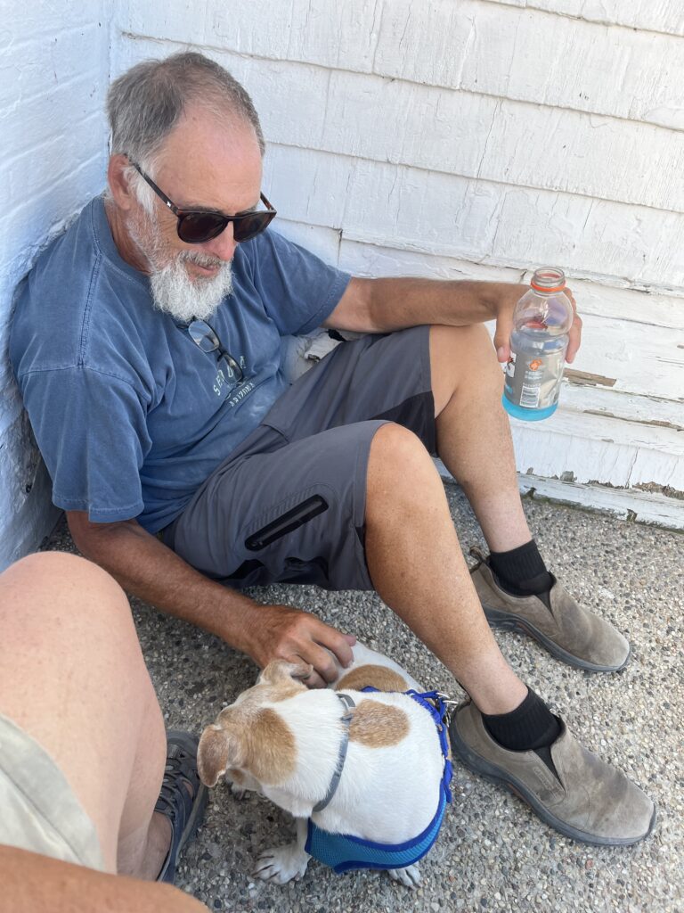 Russ and Moe taking a break in the shade. 